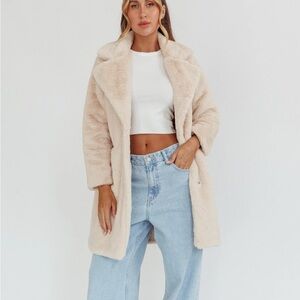 Forever 21 Faux fur Mink long jacket blazer coat size large cream
